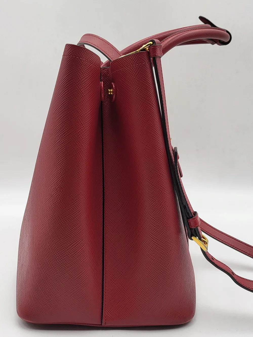 PRADA Saffiano Cuir Medium Double Bag in Fuoco & Black, Authentic w/COA.